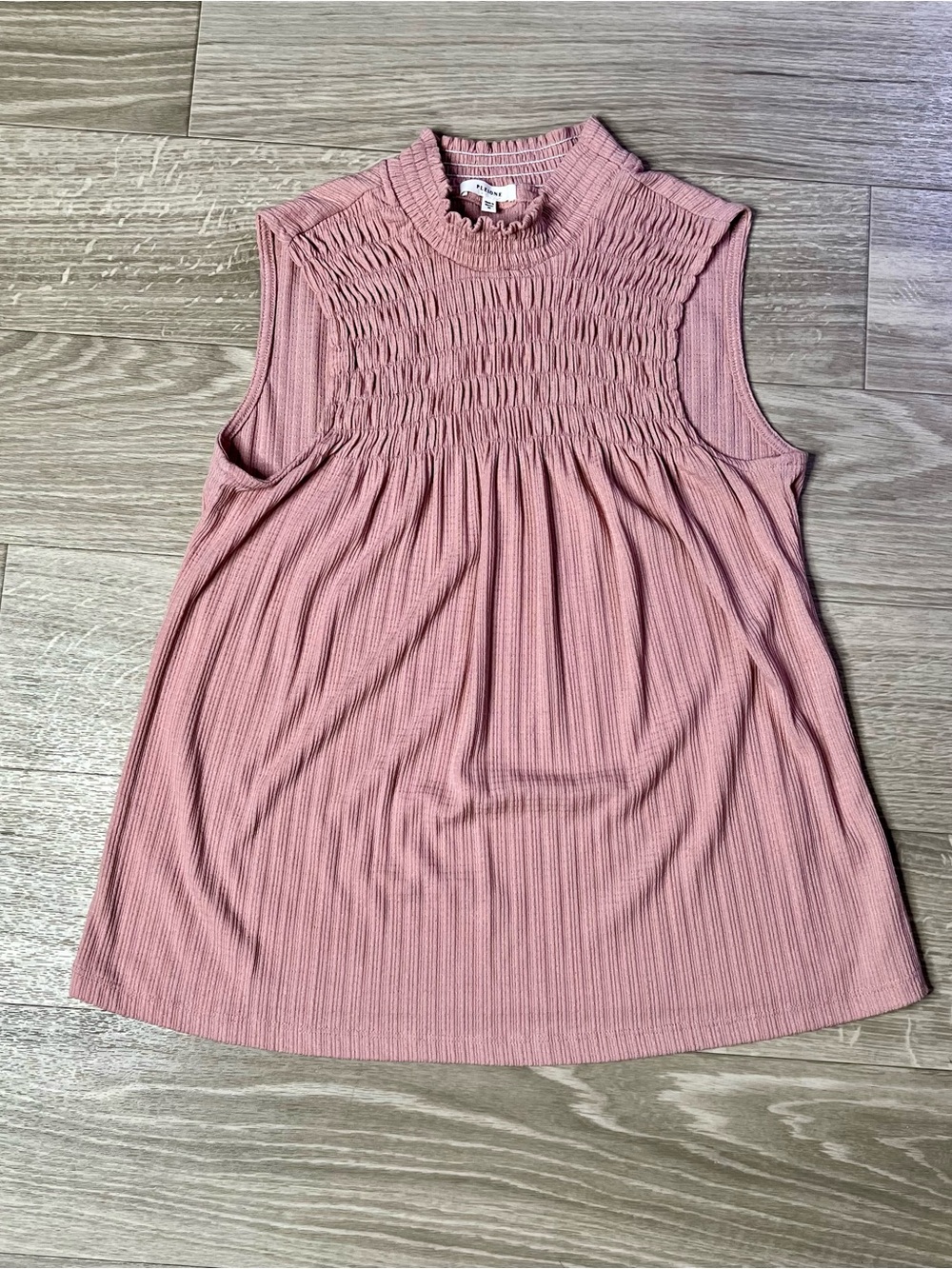 Pleione Dusty Pink Smocked Mock Neck Top